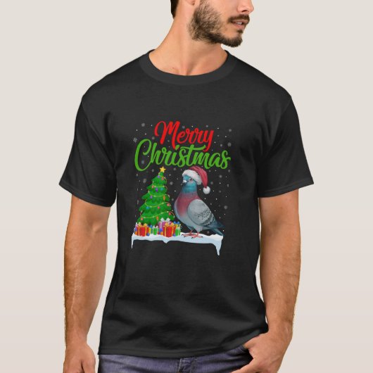 T-shirt Pigeon sapin lumières amusantes Noël Pigeon Lov (Devant)
