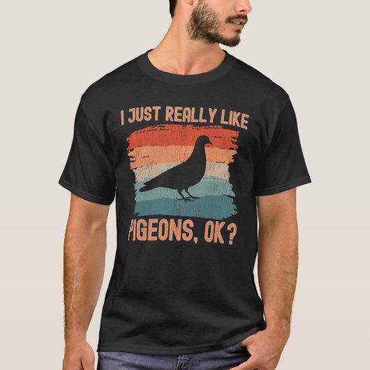 T-shirt Pigeons J'Aime Vraiment Pigeons Ok Retro (Devant)