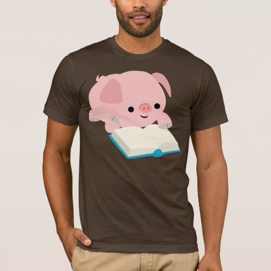 T-shirt Piglet de lecture de caricatures mignonnes (Devant)