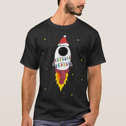 T-shirt Pijama de fusées de Noël Top Père Noël Espace Thèm (Devant)