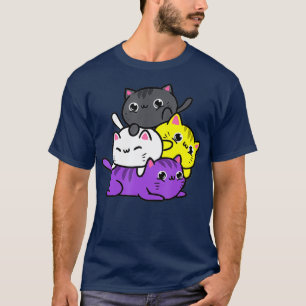 T-shirt Pile de chat Kawaii Pride non binaire