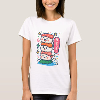 T-shirt Pile de Sushi Kawaii – Doodle de nourriture japona