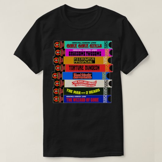 T-shirt Pile d'horreur de culte VHS vidéo de minuit (Design devant)