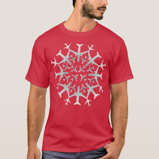 T-shirt Pilot Gift Snowflake Airplanes Christmas Snow Avia