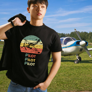 T-shirt Pilote Coucher de soleil rétro et aviation d'avion