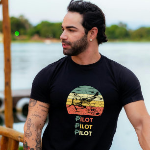 T-shirt Pilote Coucher de soleil rétro et aviation d'avion