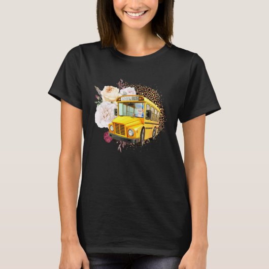 T-shirt Pilote de bus scolaire Fleurs Leopard mignonne fem (Devant)