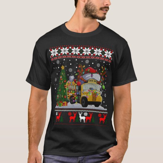 T-shirt Pilote de bus scolaire Reindee Santa Hat Ugly Chri (Devant)
