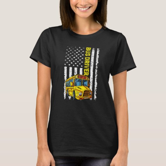T-shirt Pilote de bus scolaire Retro Patriotic American Fl (Devant)