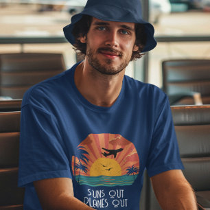 T-shirt Pilote Rétro Sunset “Suns Out Planes Out” Drôle