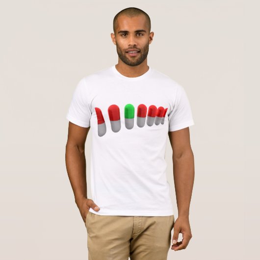 T-shirt Pilule verte unique parmi les capsules rouges (Devant entier)