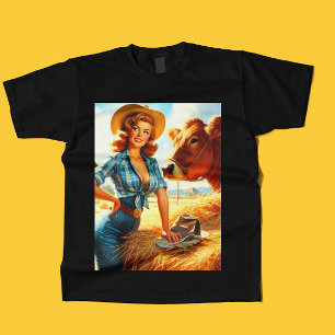 T-shirt Pin-up de cowgirl mignonne vintage