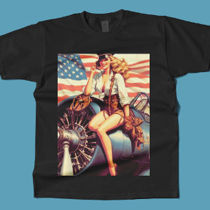 T-shirt Pin-up de l'avion vintage