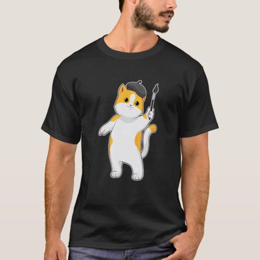 T-shirt Pinceau de peintre de chat (Devant)