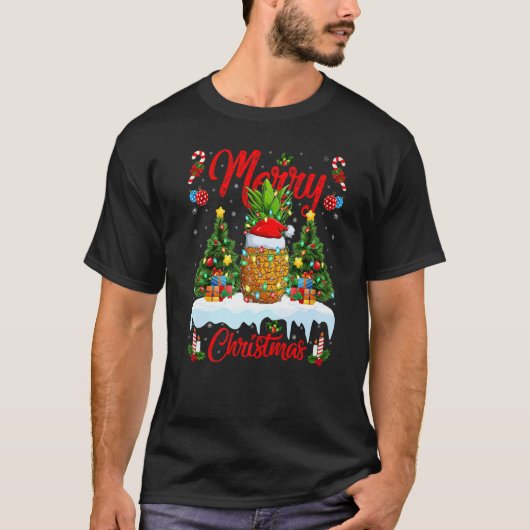T-shirt Pineapple Fruit Lights Xmas Tree Santa Pineapple C (Devant)