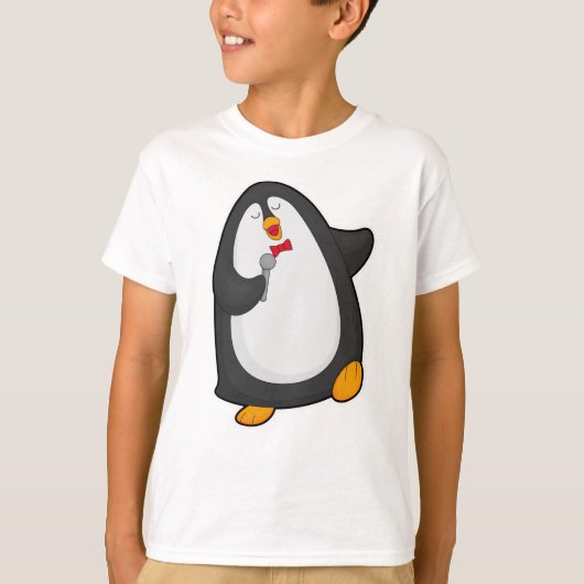 T-shirt Pingouin à chanter avec microphone et Cravate (Devant)