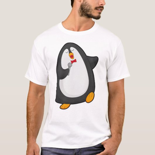 T-shirt Pingouin à chanter avec microphone et Cravate (Devant)