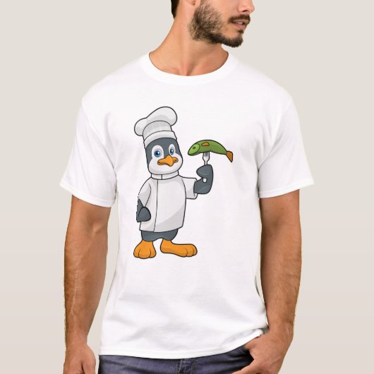 T-shirt Pingouin à cuire avec tablier de poisson et de Cui (Devant)