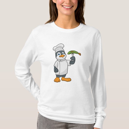 T-shirt Pingouin à cuire avec tablier de poisson et de Cui (Devant)