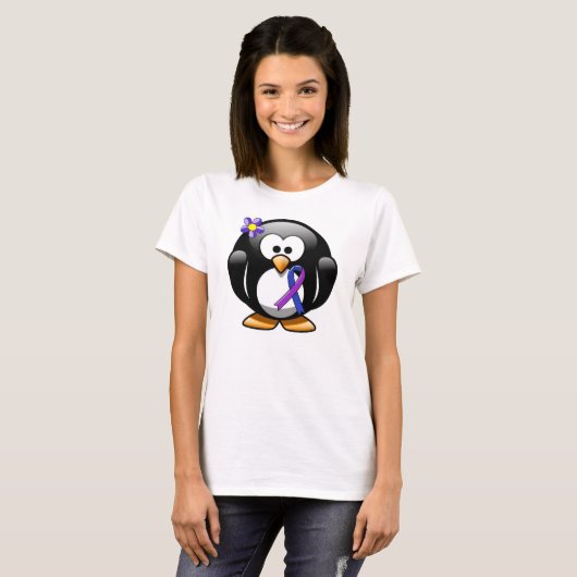 T-shirt Pingouin à ruban bleu et violet (Devant entier)