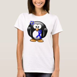 T-shirt Pingouin à ruban de sensibilisation bleu