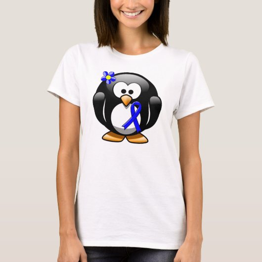 T-shirt Pingouin à ruban de sensibilisation bleu (Devant)