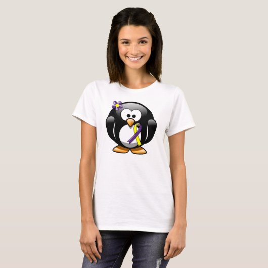 T-shirt Pingouin à ruban pour la sensibilisation au pourpr (Devant entier)