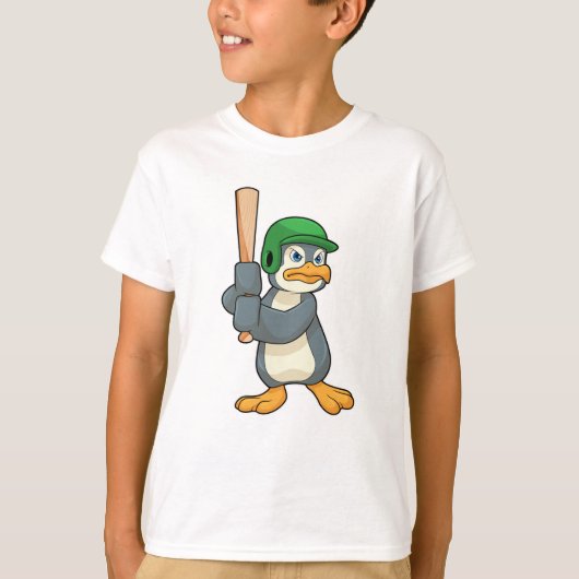 T-shirt Pingouin au baseball avec batte et casque de baseb (Devant)