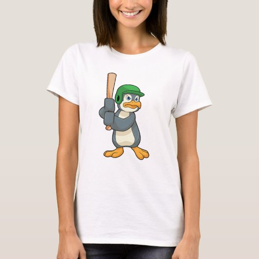 T-shirt Pingouin au baseball avec batte et casque de baseb (Devant)