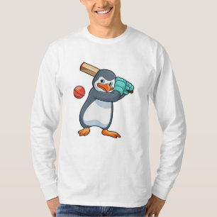 T-shirt Pingouin au cricket avec chauve-souris de cricket
