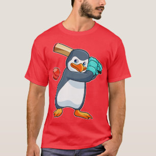 T-shirt Pingouin au cricket avec chauve-souris de cricket