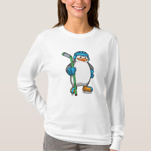 T-shirt Pingouin au hockey sur glace avec bâton de hockey 