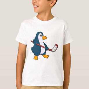 T-shirt Pingouin au hockey sur glace avec bâton de hockey 