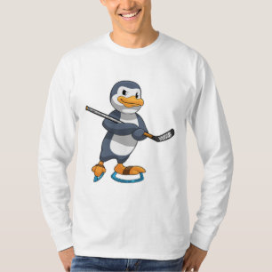 T-shirt Pingouin au hockey sur glace avec bâton de hockey 