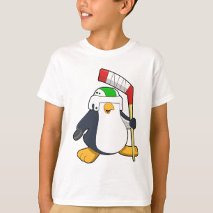 T-shirt Pingouin au hockey sur glace avec bâton de hockey 