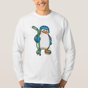 T-shirt Pingouin au hockey sur glace avec bâton de hockey 