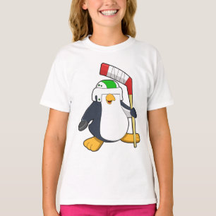 T-shirt Pingouin au hockey sur glace avec bâton de hockey 