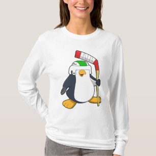 T-shirt Pingouin au hockey sur glace avec bâton de hockey