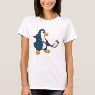 T-shirt Pingouin au hockey sur glace avec bâton de hockey 