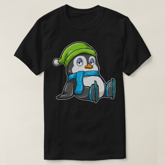 T-shirt Pingouin au patinage sur glace avec Casquette 1 (Design devant)