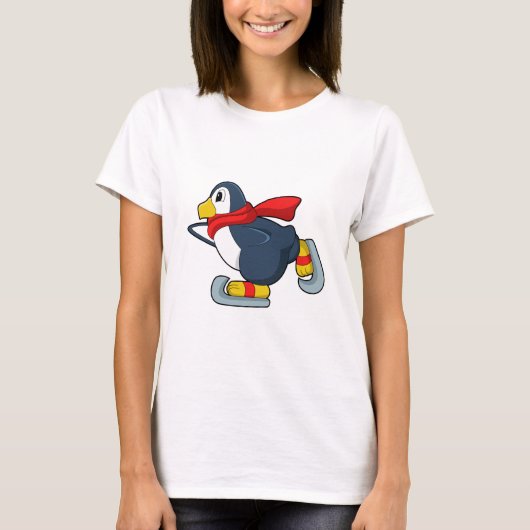 T-shirt Pingouin au patinage sur glace avec patins sur gla (Devant)