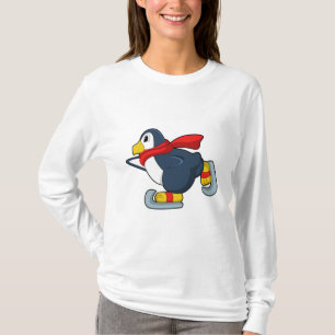 T-shirt Pingouin au patinage sur glace avec patins sur gla