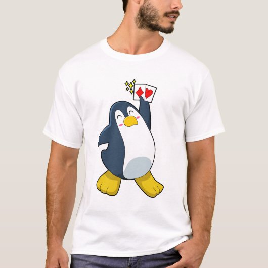 T-shirt Pingouin au Poker avec cartes de Poker (Devant)