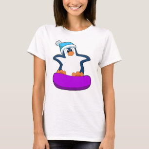 T-shirt Pingouin au snowboard avec snowboard