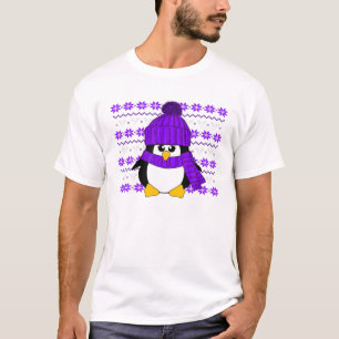 T-shirt Pingouin Avec Casquette Violet Et Écharpe Laid Noë