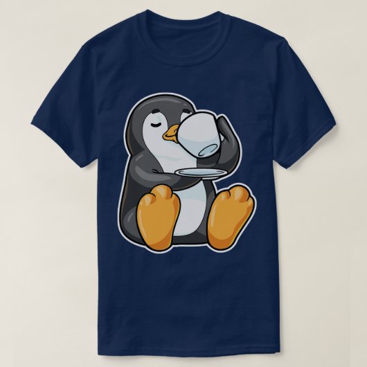 T-shirt Pingouin avec la coupe de café 2 (Design devant)