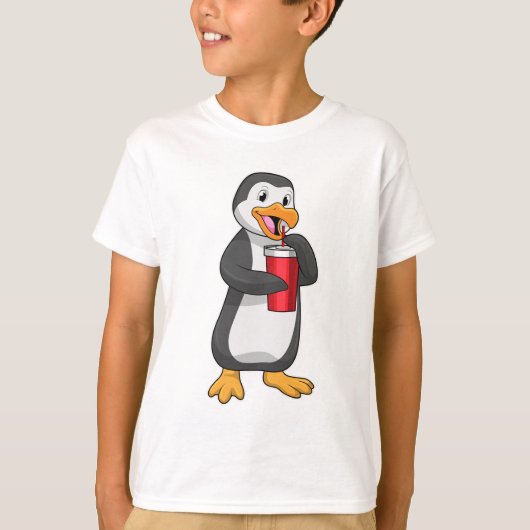 T-shirt Pingouin avec tasse à boire avec paille (Devant)