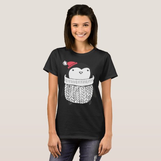 T-shirt Pingouin bébé mignon de Noël en Turtleneck Sweater (Devant entier)