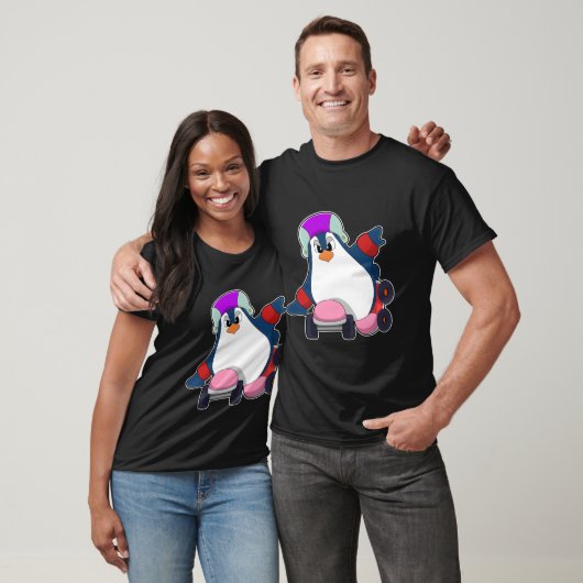 T-shirt Pingouin comme Patineur Inline avec Patins Inline (Unisexe)