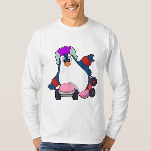T-shirt Pingouin comme Patineur Inline avec Patins Inline (Devant)